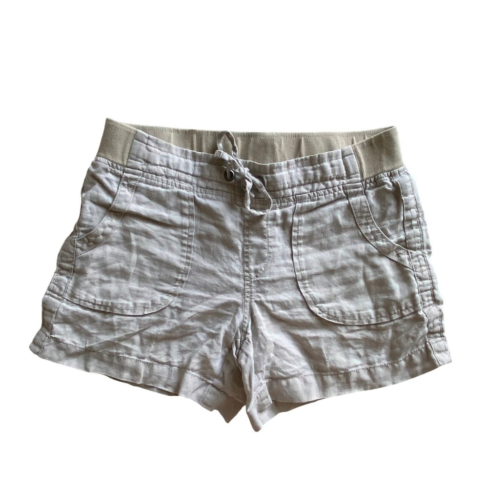 Athleta Linen Shorts Womens 4 Beige Drawstring Ribbed Waist Casual Lightweight‎